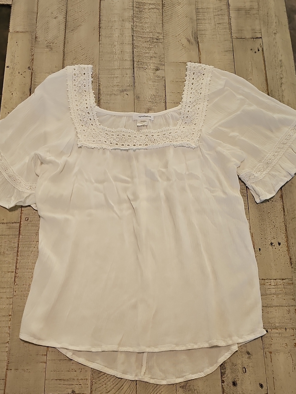 Eyeshadow White Boho Crochet Square-Neck Blouse